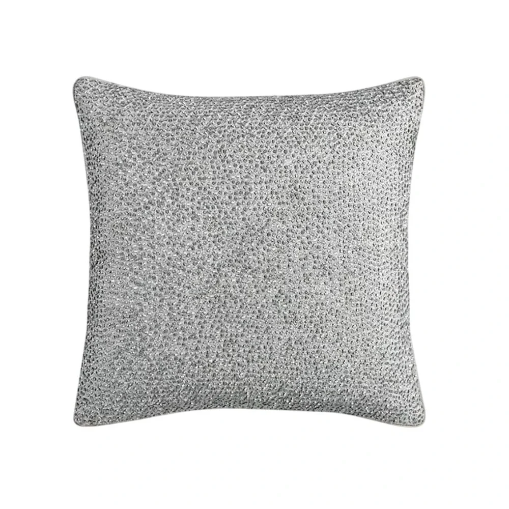 Macy's Metallic‎ Beaded Throw Pillow Gray 18x18 Cotton Polyester Blend